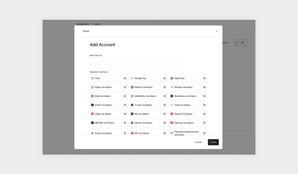 Add payment methods to the dashboard