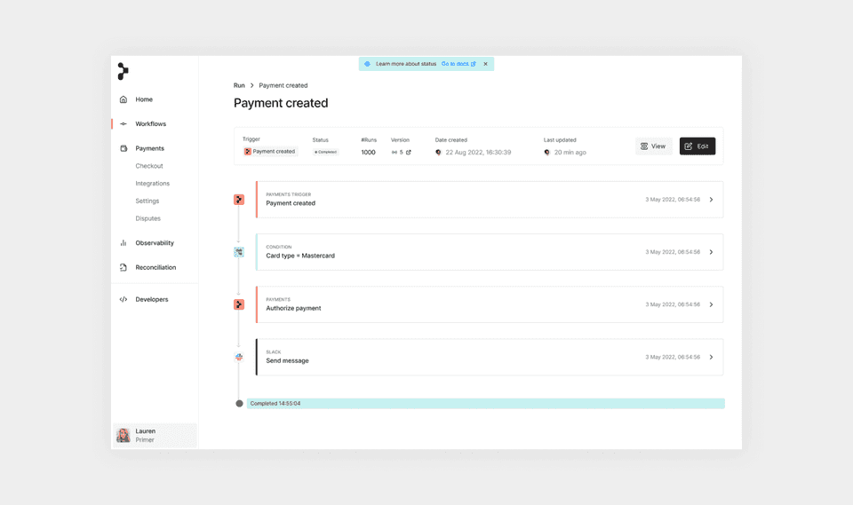 Workflow timeline