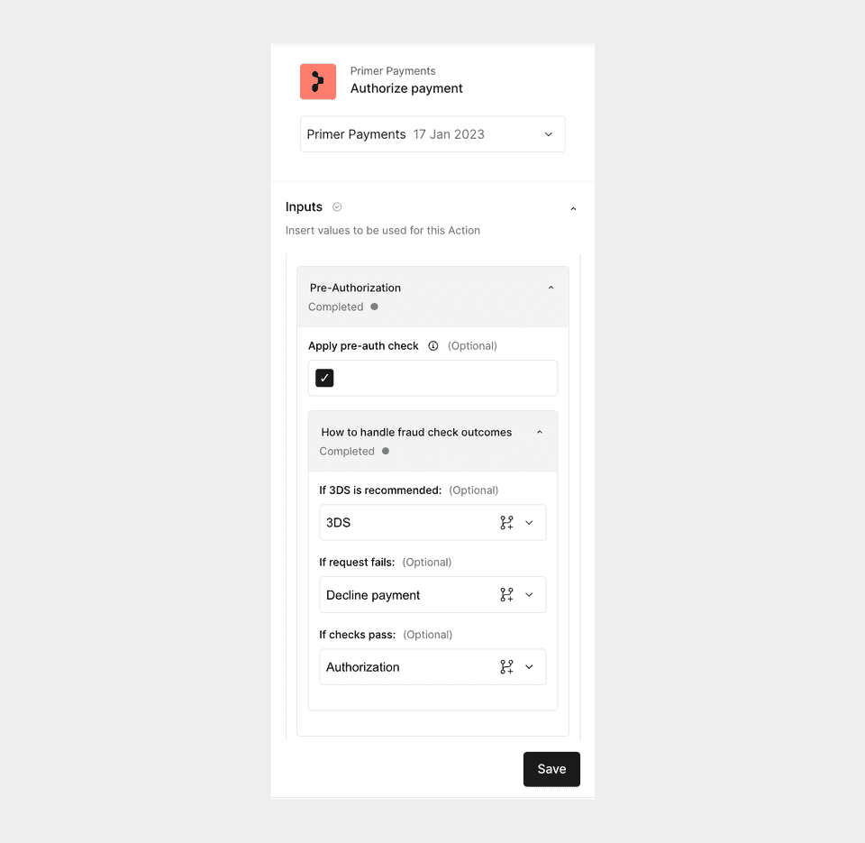 Example of where to configure how to handle pre-auth check outcomes